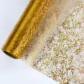 Carta da regalo in rete trasparente dorata, tessuto astratto metallico per decorazione. - Rotolo di Rete - Linee Casuali Dorate / 28cm Larghezza 3 Iarde Lunghezza