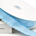 Blue and white checkered ribbon 2.5cm polyester trim for DIY crafts and gift wrapping. - Size 1 / Light Blue