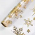 Rotolo di tessuto carta da regalo di Natale con fiocchi d'oro per fai da te, decorazione natalizia. - Rotolo di Rete - Fiocco di Neve Dorato / 28cm Larghezza 3 Iarde Lunghezza