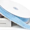 Blue and white gingham ribbon, 2.5cm frayed edge plaid ribbon for gift wrapping DIY crafts. - Light Blue