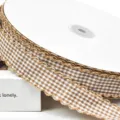 Brown and white gingham checkered ribbon with scalloped edge, 2.5cm width for DIY crafts. - Size 1 / Light Brown