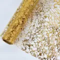 Gold foil mesh wrapping paper roll, hollow out decorative fabric for gift wrapping DIY crafts. - Mesh Roll - Gold Branch Pattern