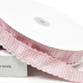 Pink and white checkered ribbon with picot edge, 2.5cm polyester trim for DIY crafts and gift wrapping. - Size 1 / Champagne