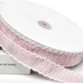 Pink gingham fringed edge ribbon variant, 2.5cm width fabric craft decorative tape roll. - Champagne