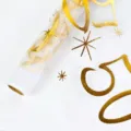 Gold foil mesh wrapping paper, white tulle roll with glittering star numbers for DIY decor and gift. - Mesh Roll - Golden Numbers