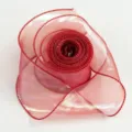Cinta de Organza Iridiscente 6cm Borde Ondeado de Tela para Envoltura de Regalos Florales y Pasteles - 6cm x 10 Yardas / Rojo