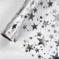 Silver foil star tulle roll wrapping fabric for Christmas DIY gift packaging and table runner decor - Mesh Roll - Silver Star