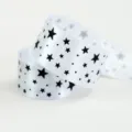Nastro di raso bianco con stampa di stelle nere, 2.5cm di larghezza, perfetto per regali. - Modello Stelle Bianche / 5 Yards / Bianco