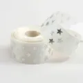 Nastro grosgrain bianco con stelle argentate, nastro stampato con stelle 2.5cm per fai da te. - Stella Bianco Sporco