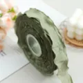 Sage green ruffled ribbon 2.5cm wide, pleated fabric trim for DIY gift wrapping and crafts. - Matcha Green