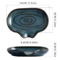 Ceramic soap dish with draining design, vintage kiln-change blue glaze for bathroom sink. - Deep Sea Blue