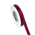 Bordeauxrode polyester lint met witte stippen, 1cm enkelzijdig glanzend lint voor DIY haarstrikken. - Maat 25 / Bordeauxrood