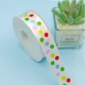 White polka dot satin ribbon roll with colorful dots for gift wrapping and decors - 2.5cm - Colorful Polka Dot (25 Yards)