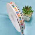 Colorful Happy Birthday Printed Ribbon Satin Ribbon for Gift Wrapping Party Decoration - 1.5cm x 100 Yards - Happy Balloon