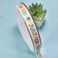 Colorful printed ribbon roll with 'JUST FOR YOU' text and balloons for gift packing and decor. - 2cm x 100 Yards - Just Balloon
