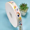 Cute cartoon space themed white satin ribbon roll for gift packaging and party decor. - 2.5cm x 100 Yards - Space Exploration