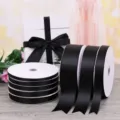 Black satin ribbon rolls, 0.6-5cm wide polyester fabric for gift wrapping, hair bows and decor. - Black*1cm Width 90M Length