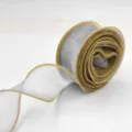 Nastro in organza argentata da 4 cm con bordo dorato, garza ondulata per bouquet regalo DIY. - 9m Lunghezza 4cm Larghezza / Grigio con Bordo Oro