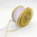 Rotolo di nastro in organza trasparente lilla chiaro con bordo metallico dorato per bouquet. - 9m Lunghezza 4cm Larghezza / Viola Chiaro con Bordo Oro