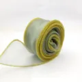 nastro organza trasparente 4cm rotolo bordo filo dorato verde confezione regalo - 9m Lunghezza 4cm Larghezza / Verde Menta con Bordo Oro