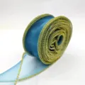 Nastro coda di pesce blu 4cm con bordo dorato, ideale per fiocchi fai da te e confezioni regalo. - 9m Lunghezza 4cm Larghezza / Bordo Blu-Oro