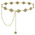 Ceinture chaîne en métal doré vintage avec plaques losanges et pendentif camélia pour robes. - Chaîne de Taille Losange / Or antique