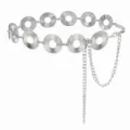 Chaîne de taille vintage en métal argenté disque rond géométrique bijou de corps mode femme - Chaîne de Taille à Disque Perforé / Argent