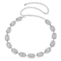 Silver metal waist chain featuring rectangular links and adjustable length for dresses. - Silver Square Waist Chain