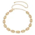 Gold metal waist chain detail, intricate engraved rectangular links and delicate adjustable chain. - Gold Square Waist Chain