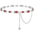 Vintage metal waist chain with red rhinestones, elegant dress belt for women and girls. - Silver Ruby Waist Chain