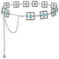 Chaine de taille en metal argente vintage avec des maillons carres et turquoise. - Chaîne de Taille à Anneau Carré Turquoise Argent Antique