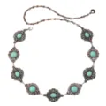 Détail de chaîne de taille turquoise vintage, ceinture bohème en métal sculpté avec pierres. - Chaîne de Taille Turquoise Ovale Argentée
