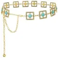 Chaine de taille metallique dopee vintage avec maillons carres geometriques turquoise accessoire mode. - Chaîne de Taille à Anneau Carré Turquoise Or Antique