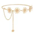Exquisite vintage gold-plated sun face waist chain detailed close-up, stylish boho jewelry. - Sun Waist Chain / Gold
