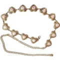 Ceinture chaîne métal or vintage avec pendentifs perle cœur rose pour robes jeans bijoux. - Or Cœur Perle