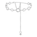 Silver metallic waist chain belt for women, stylish circle link body jewelry accessory. - Lace Loop Waist Chain / Silver