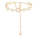 Gold metal chain belt for women, chic round ring waist jewelry, elegant waist accessory detail view. - Lace Loop Waist Chain / Gold