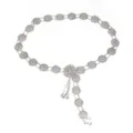 Silver metal waist chain with vintage filigree round discs and tassel pendant for women. - Flower Waist Chain / Silver