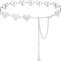 Détail de chaîne de taille en métal argenté cœur brisé, accessoire de ceinture réglable. - Petite Chaîne de Taille Cœur / Argent