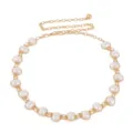 Detail shot of the gold metal chain with rectangular faux pearl embellishments and adjustable end. - Faux Pearl / Gold