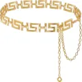 Gold metal waist chain detail, Greek key pattern design with hanging chain for dress. - Gold Letter Waist Chain