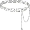Silver metal waist chain featuring classic geometric meander pattern and delicate hanging chain. - Silver Letter Waist Chains