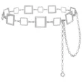 Silver metal waist chain for women, chic geometric square links fashion dress belt accessory. - Silver Square Ring Waist Chain