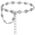 Détail de chaîne de taille en métal argenté rétro, design bohème fleur pour robes. - Chaîne de Taille Motif Floral Ovale / Argent