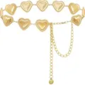 Gold heart chain belt detail, featuring interlocking heart links and adjustable dangling chain. - Heart Waist Chain / Gold