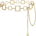 Gold metal chain belt for women, chic geometric square links and tassel detail for dress. - Gold Square Ring Waist Chain