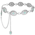 Catena da cintura in metallo argentato stile bohémien, dettaglio di gioielli in pietra turchese. - Catena da Vita Pizzo Floreale Ovale Turchese / Argento