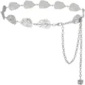 Silberne Metall Blatt Taillenkette Mode Accessoire fuer Damen Kleid Detail Ansicht. - Silber Blatt Taillenkette