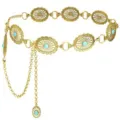 Catena da cintura in metallo dorato boho con medaglioni ovali turchesi, vintage. - Catena da Vita Pizzo Floreale Ovale Turchese / Oro