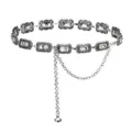 Vintage silver metal waist chain with clear rhinestone rectangular links and elegant drop chain. - Antique Silver Square Crystal Waist Chain